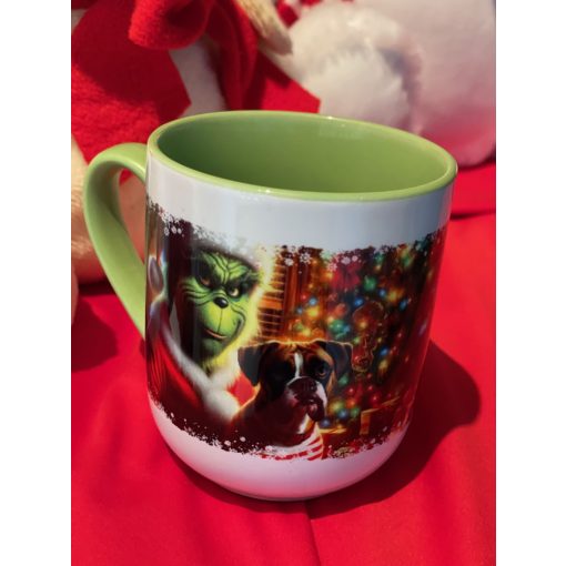 Kutyás kávés bögre karácsonyi manóval