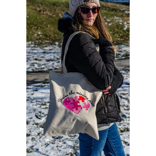  Puzzle heart hímzett vászontáska