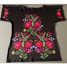 Matyó mintás lezser női póló fekete